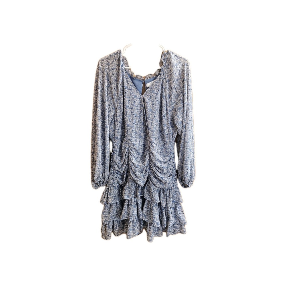 ASTR The Label Floral Tiered Ruffle Mini Dress Powder Blue Nordstrom XL Boho